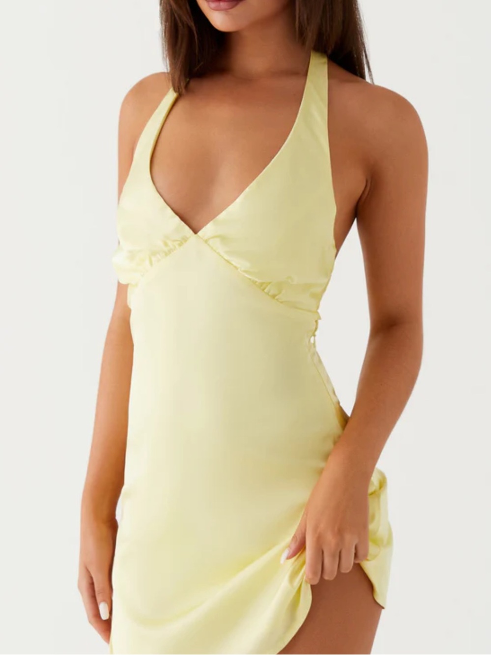 Peppermayo Pale Yellow Halter Mini Dress